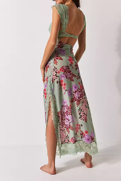 Vionette | Flowers V-neck Lace Shoulder strap Dress