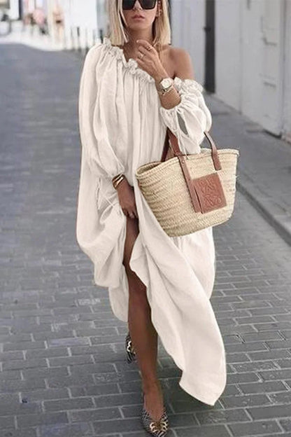 LP | Solid casual dress with one shoulder.