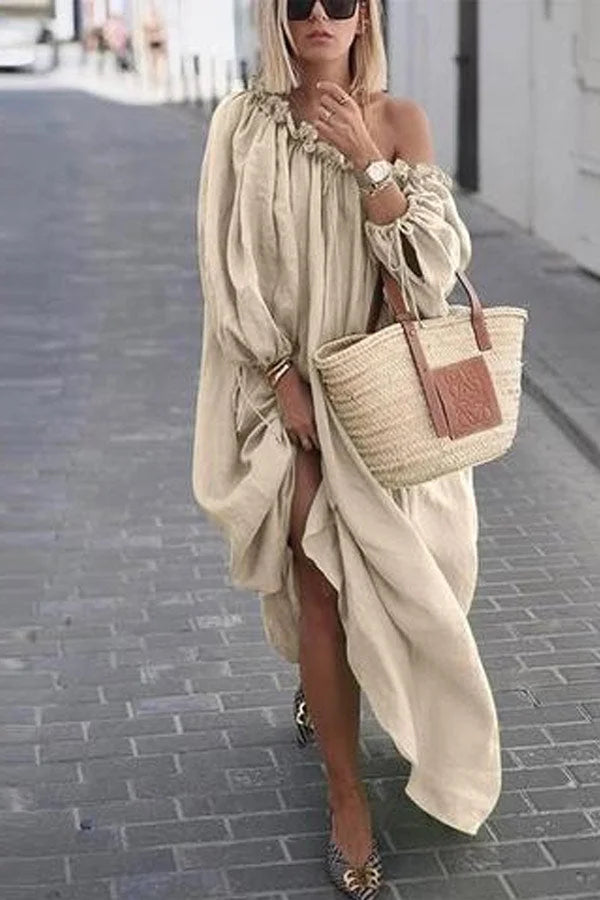LP | Solid casual dress with one shoulder.