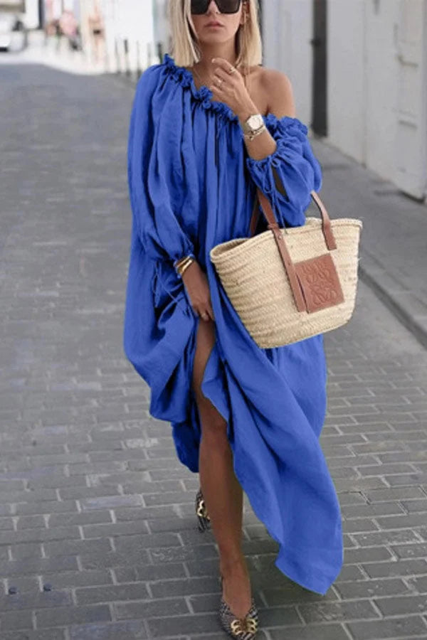 LP | Solid casual dress with one shoulder.