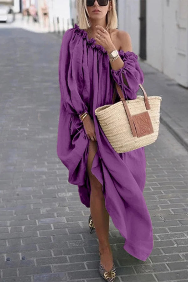 LP | Solid casual dress with one shoulder.