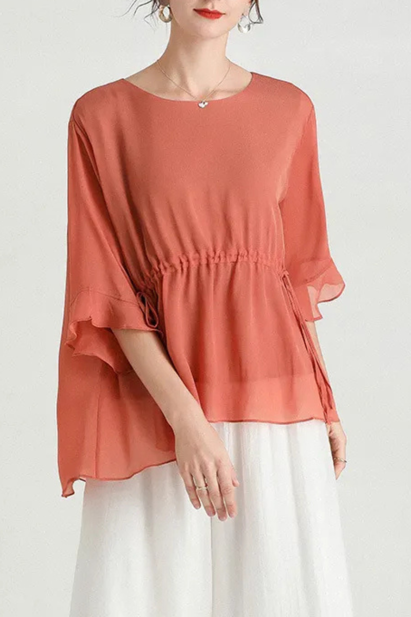 Zalani | Summer Short-Sleeve Plus Size Slimming Silk Blouse