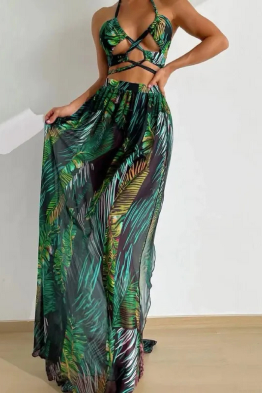 Zandria | Blouse Gauze Skirt Three Piece Swimsuit