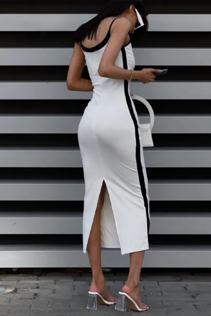 Zeva | Elegant  Patchwork Slim-fit Suspender Dress