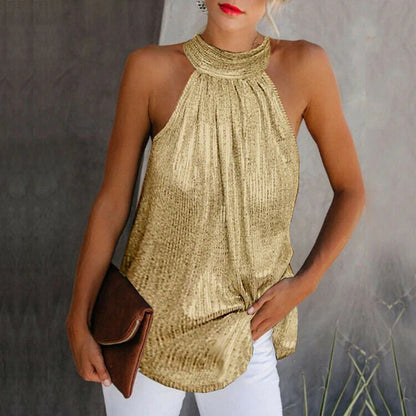 Sandra - Metallic halter top for women - Elegant and modern
