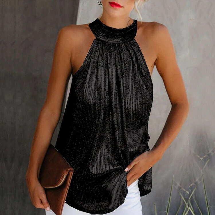 Sandra - Metallic halter top for women - Elegant and modern