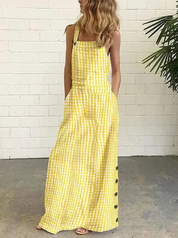 LP | Sleeveless maxi dress with buttons and checkerboard pockets