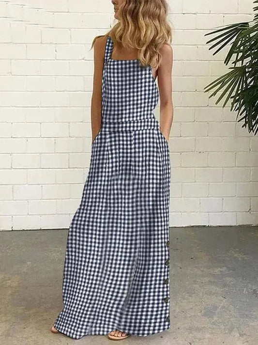 LP | Sleeveless maxi dress with buttons and checkerboard pockets