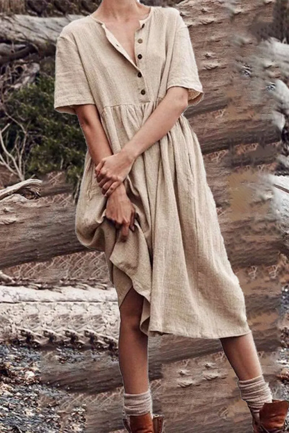 LP | Simple patchwork dress with O-neck and A-line.