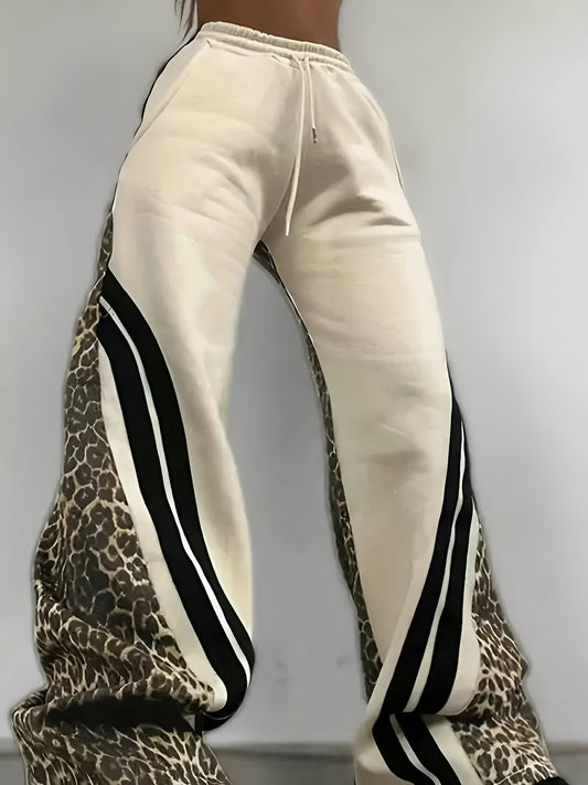 Taissa | Fleece-lined casual pants in leopard print and color-block