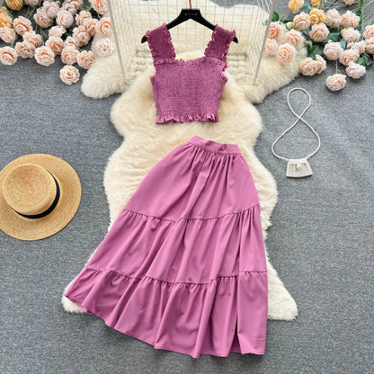 LP | Sleeveless pleated top and skirt set