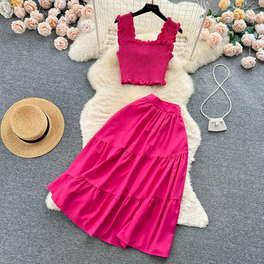 LP | Sleeveless pleated top and skirt set