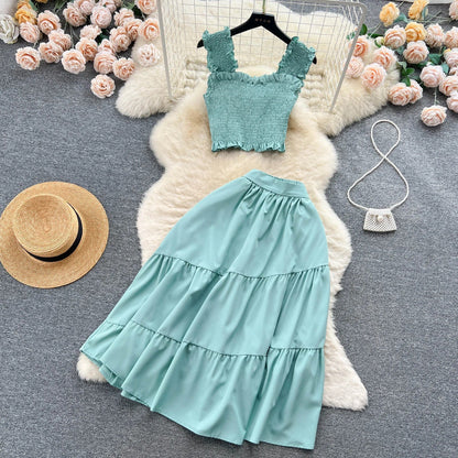 LP | Sleeveless pleated top and skirt set