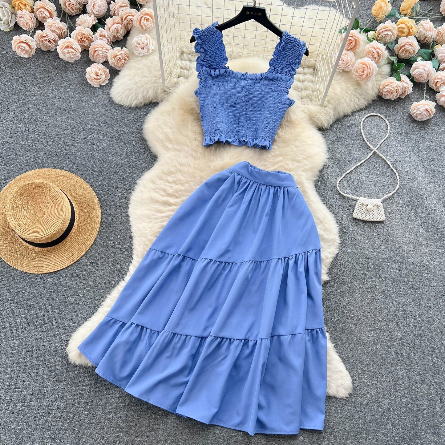 LP | Sleeveless pleated top and skirt set