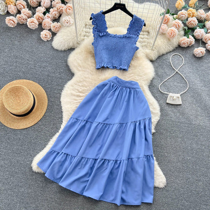 LP | Sleeveless pleated top and skirt set
