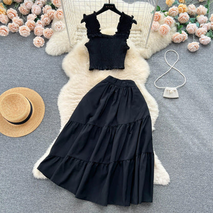 LP | Sleeveless pleated top and skirt set