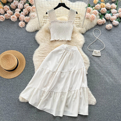 LP | Sleeveless pleated top and skirt set