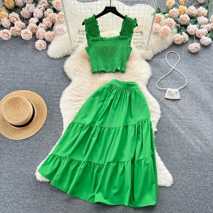 LP | Sleeveless pleated top and skirt set