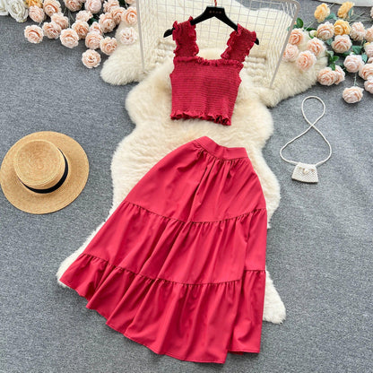 LP | Sleeveless pleated top and skirt set