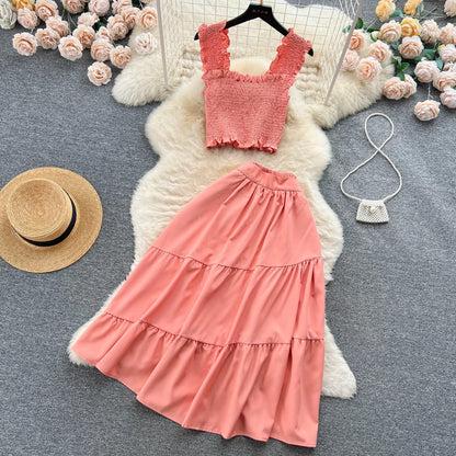 LP | Sleeveless pleated top and skirt set