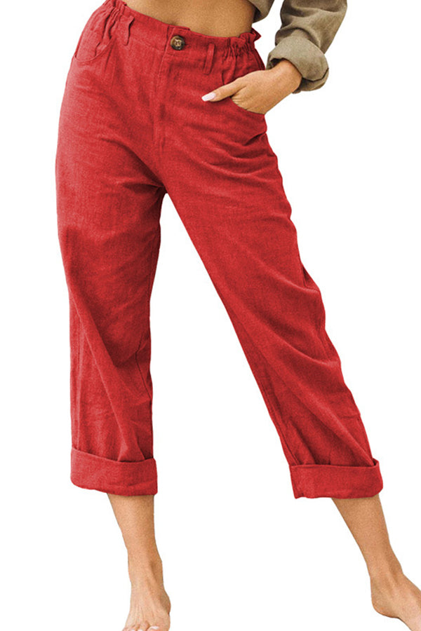 solid color cotton and linen fashionable loose high-waisted casual pants