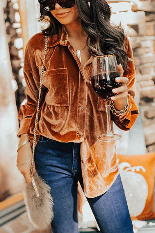LP | Velvet blouse with button closure and pockets