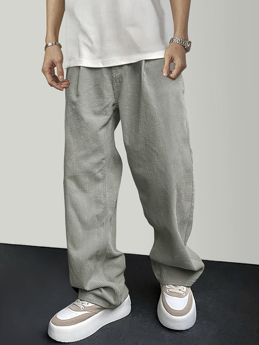 Casual pants - Solid color - Polyester corduroy with drawstring closure - Perfect for casual weekends