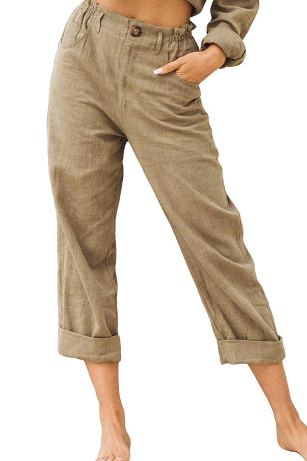 solid color cotton and linen fashionable loose high-waisted casual pants