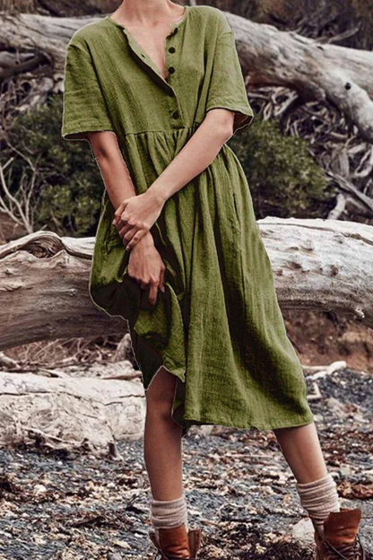 LP | Simple patchwork dress with O-neck and A-line.