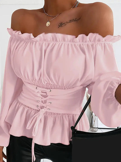 MonLu - Off-shoulder top with adjustable waistband