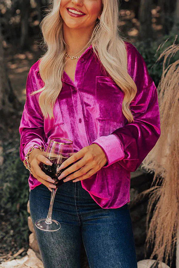 LP | Velvet blouse with button closure and pockets