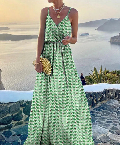 Colorful maxi dress with neckline