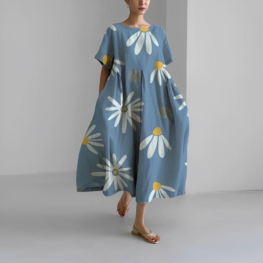 Bohemian dress with blue floral print