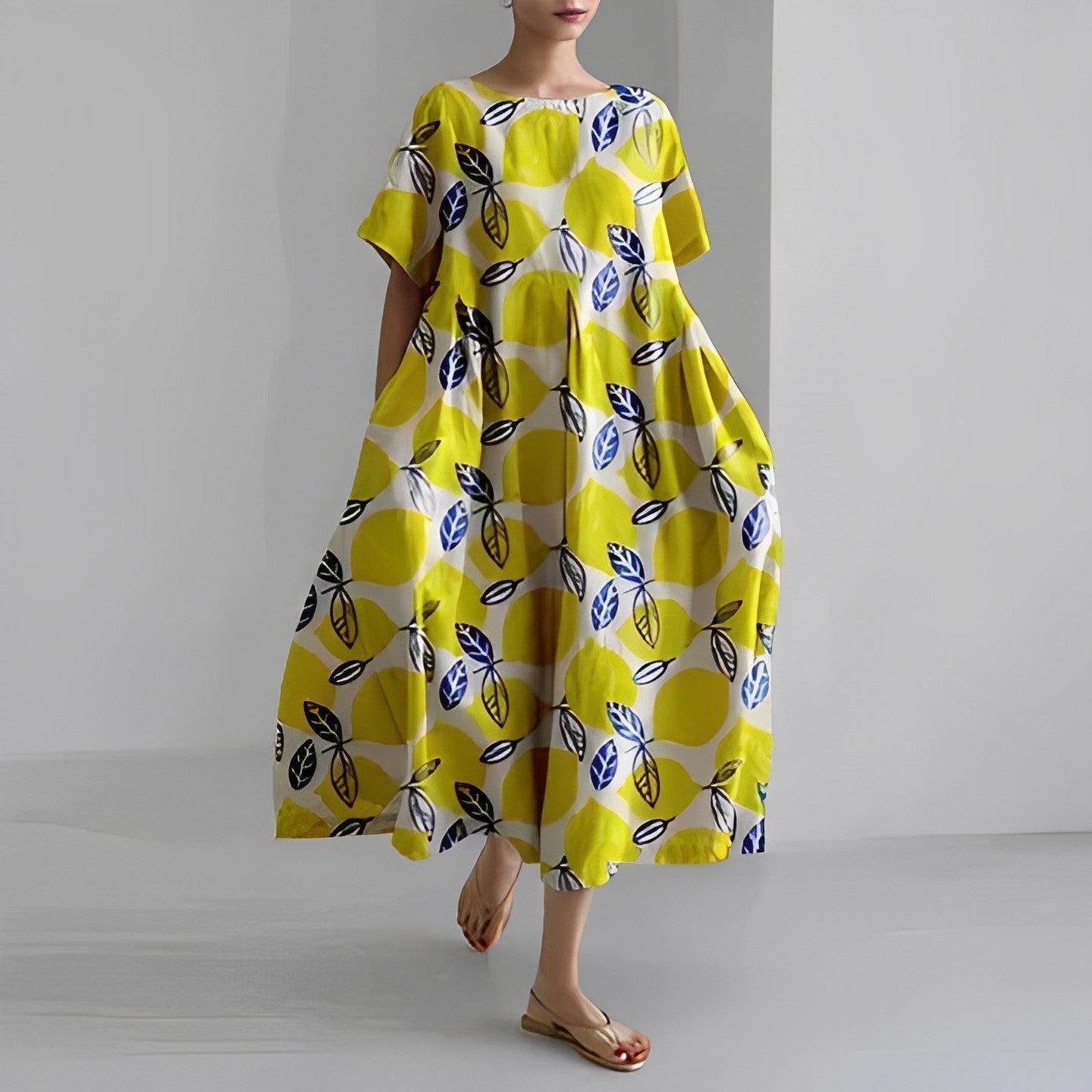 Boho dress with yellow floral print