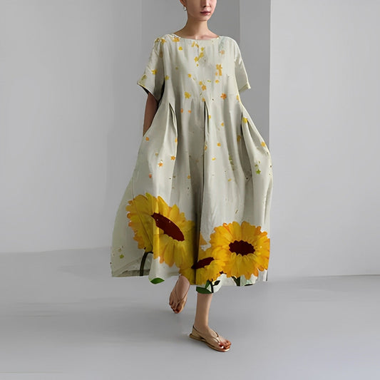 Bohemian dress with yellow floral print