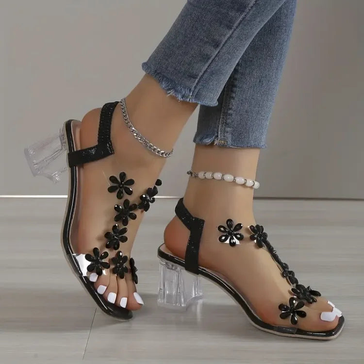 Camila® | Women's sandals with flower and rhinestone heel