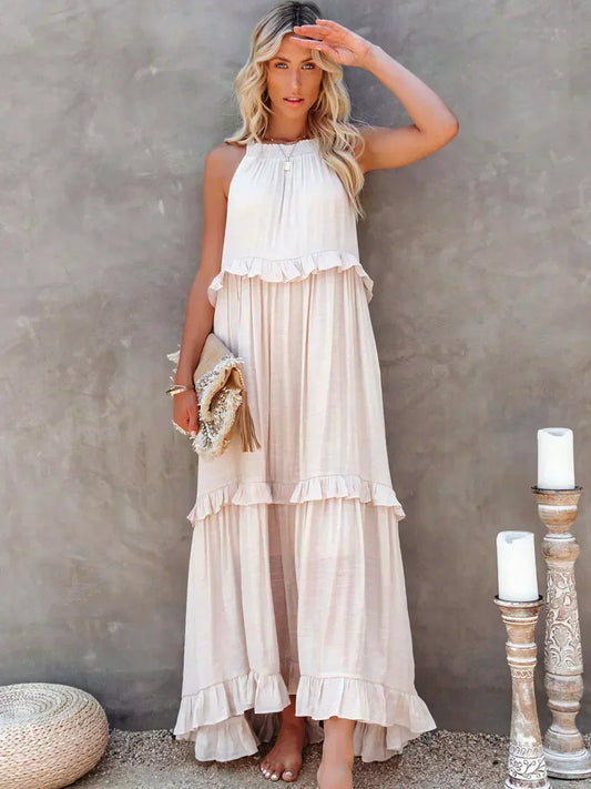 Halter maxi dress with ruffles.