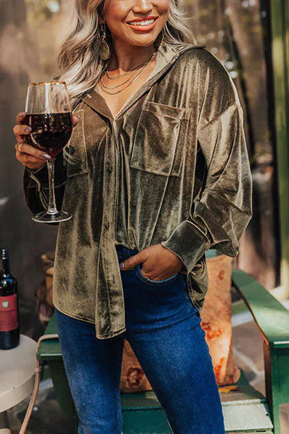 LP | Velvet blouse with button closure and pockets