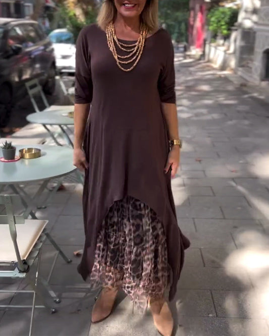 LD Dress long-sleeve one-color irregular