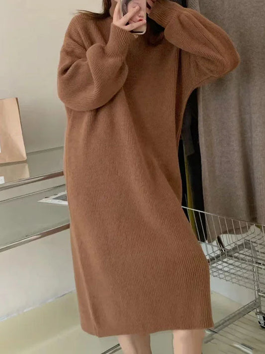 midi dress for women green with high neck and long sleeves