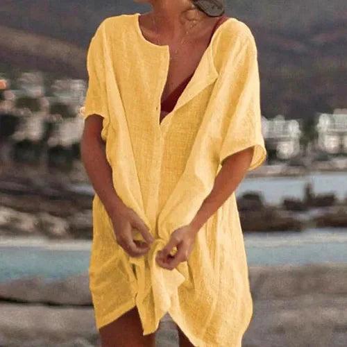 LP | Fitted, short-sleeved linen blouse