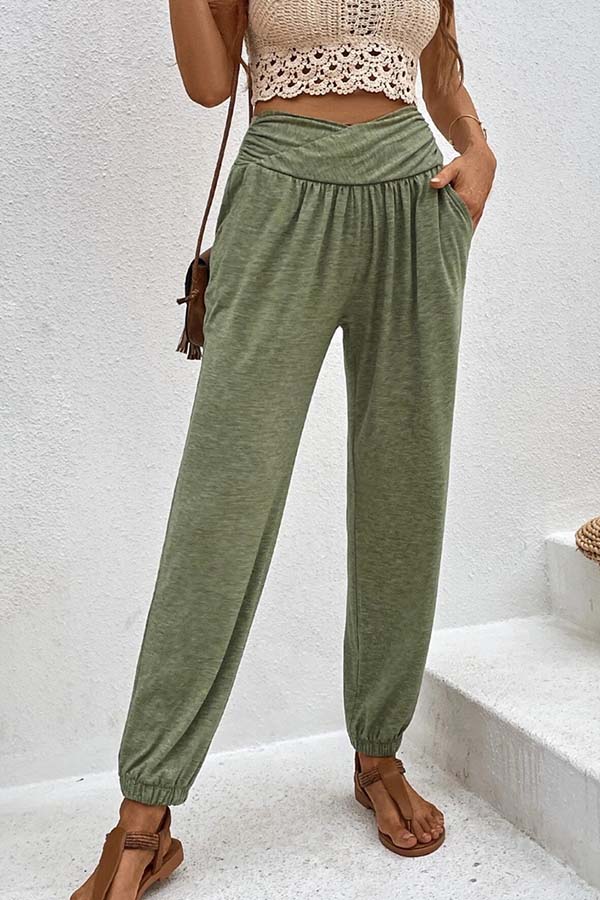 Temperament casual loose pocket high waist pants