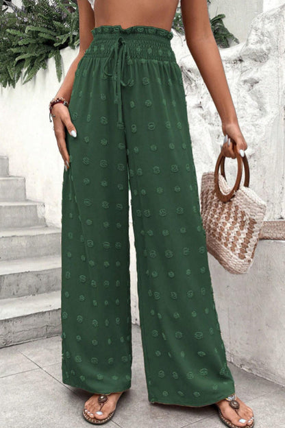jacquard pants with high waist and wide legs