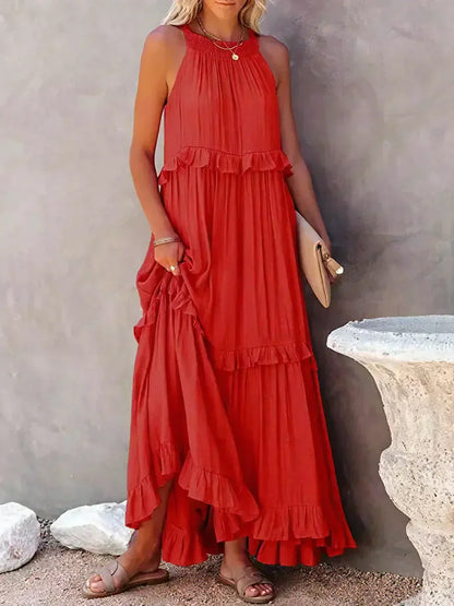 Halter maxi dress with ruffles.