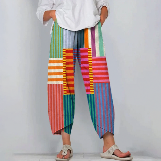 Popular color block pants with side pockets