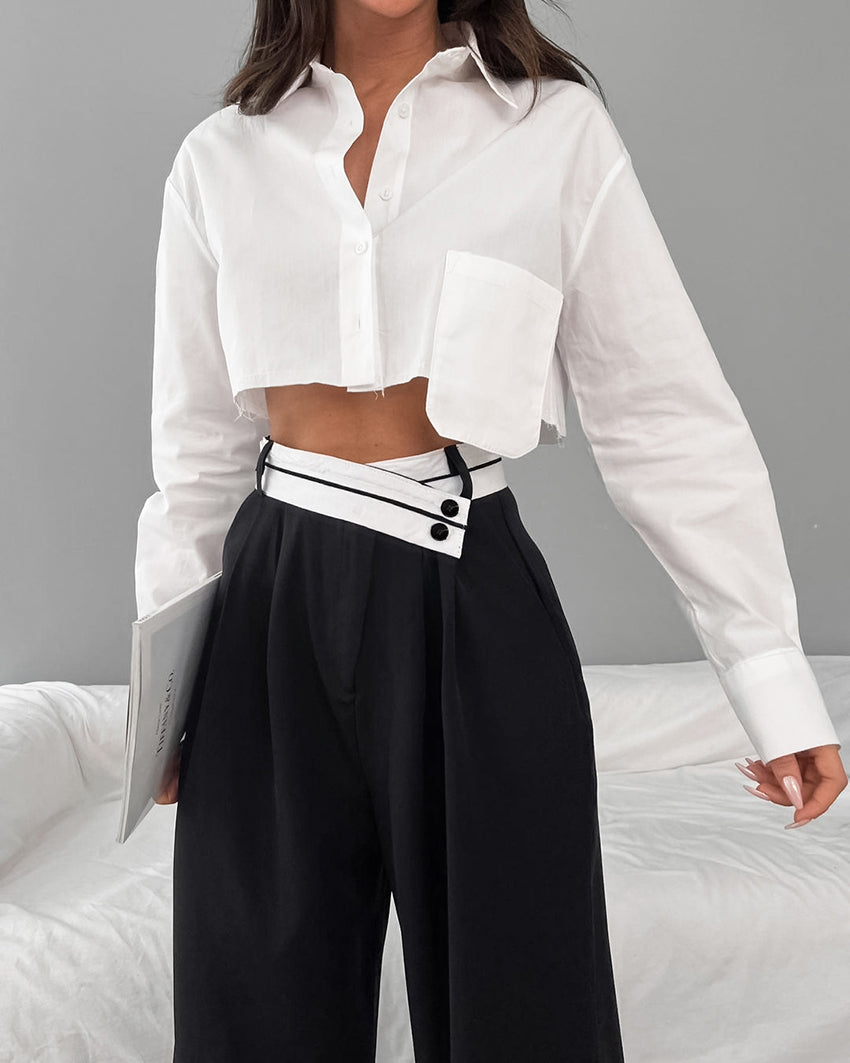 Mona - Wide-leg pants with asymmetrical waistband