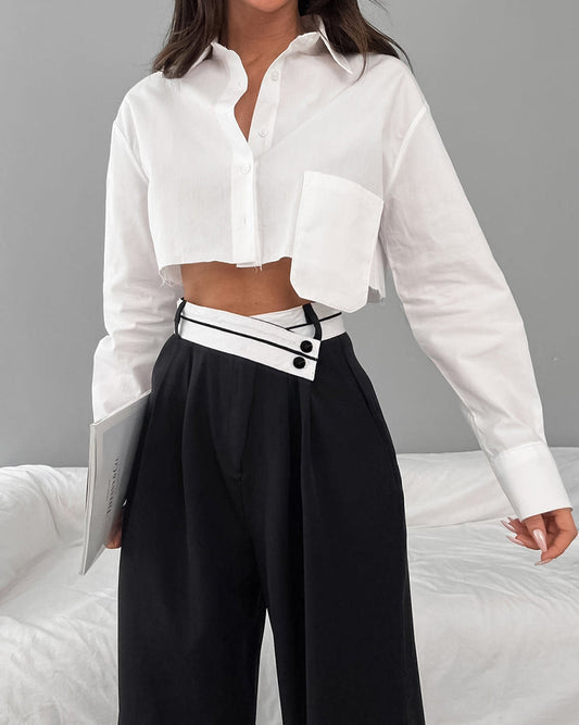 Mona - Wide-leg pants with asymmetrical waistband