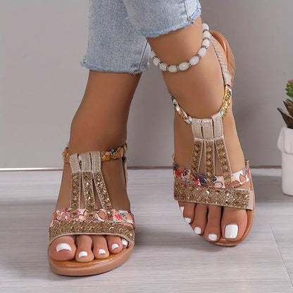 LP | Woven rhinestone wedge sandals with bohemian charm