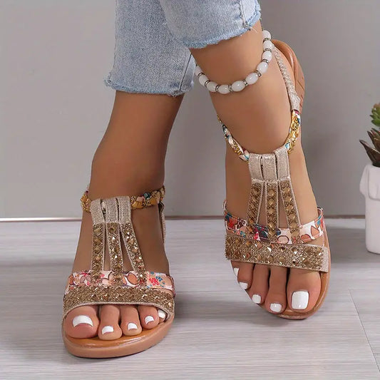 LP | Woven rhinestone wedge sandals with bohemian charm