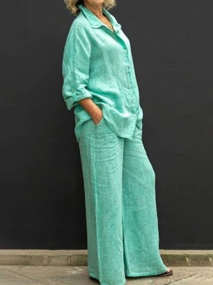 Casual linen blouse and trouser set